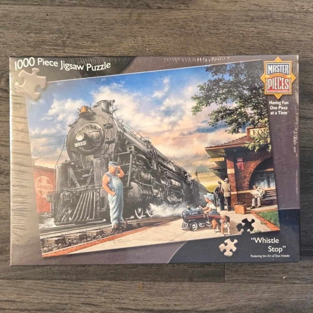 MasterPieces 1000 Piece Jigsaw Puzzle Whistle Stop Dan Hatala Train Art #70310